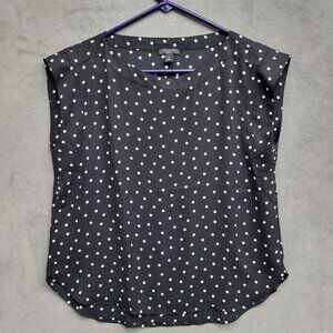 Ann Taylor Factory Women Sheer Black White Polka‎ Dot Sleeveless Top Size XS P